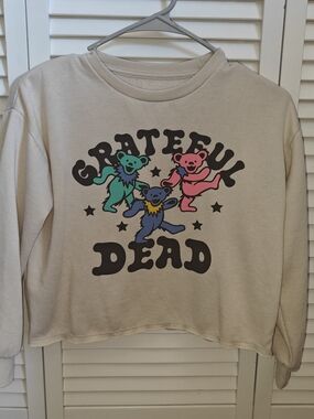 Grateful Dead Kids Beige Crop Sweatshirt with Dancing Bears Girls Size 10/12